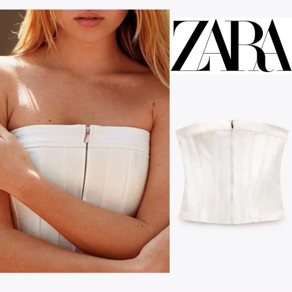 ZARA METALLIC STRAPLESS TOP CREAM